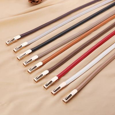 Luxury Ladies Slim Waist Belt Retro Spring Buckle Design Leather Belt Adjustable Length Skinny Belt