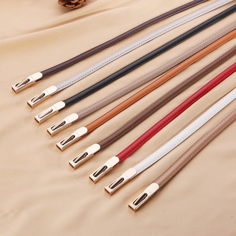 Luxury Ladies Slim Waist Belt Retro Spring Buckle Design Leather Belt Adjustable Length Skinny Belt