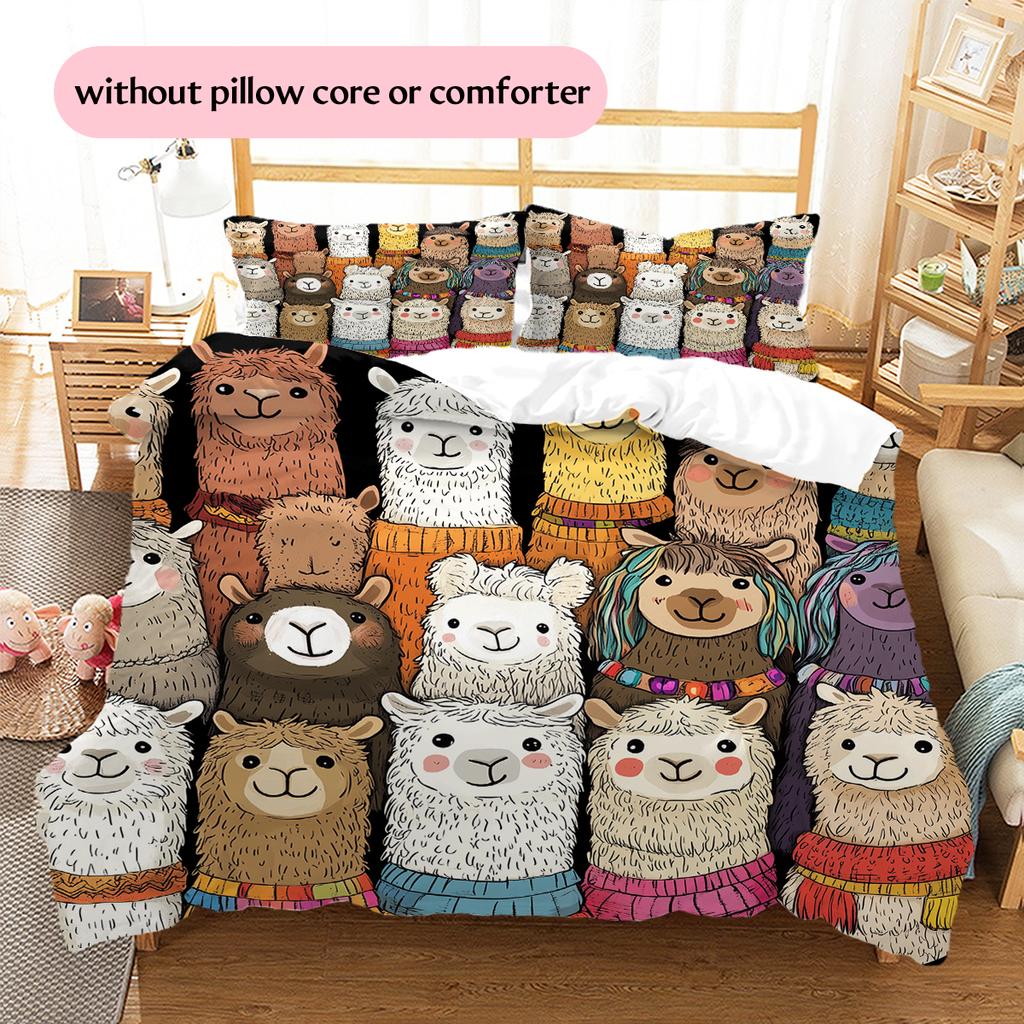Biancheria da letto con motivo alpaca Decorazione per la casa Regalo di compleanno (1 * copripiumino + 2 * federa, senza nucleo)