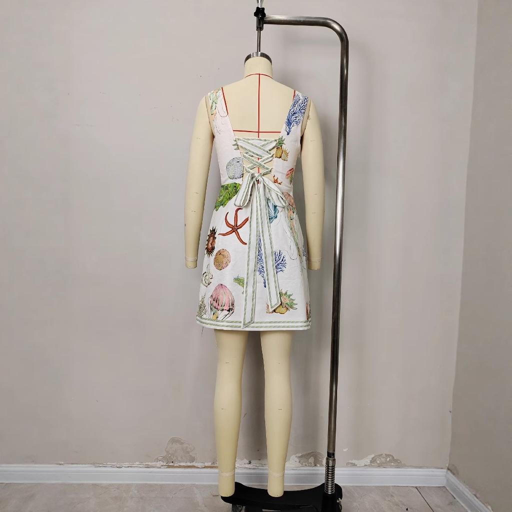 Amazon 2025 Sommer und Herbst neue unabhängige Station Neckholder Print lässiges Träger-Minikleid Mode lässig