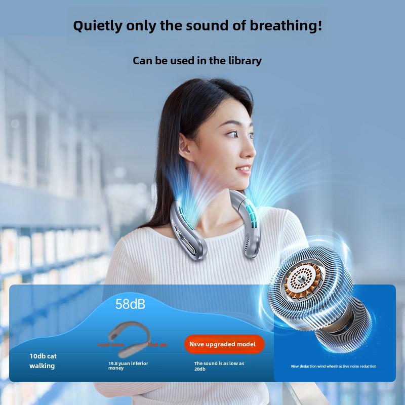 2024 Stylish USB Rechargeable Neck Fan: Portable, Silent, Leafless Cooling Device