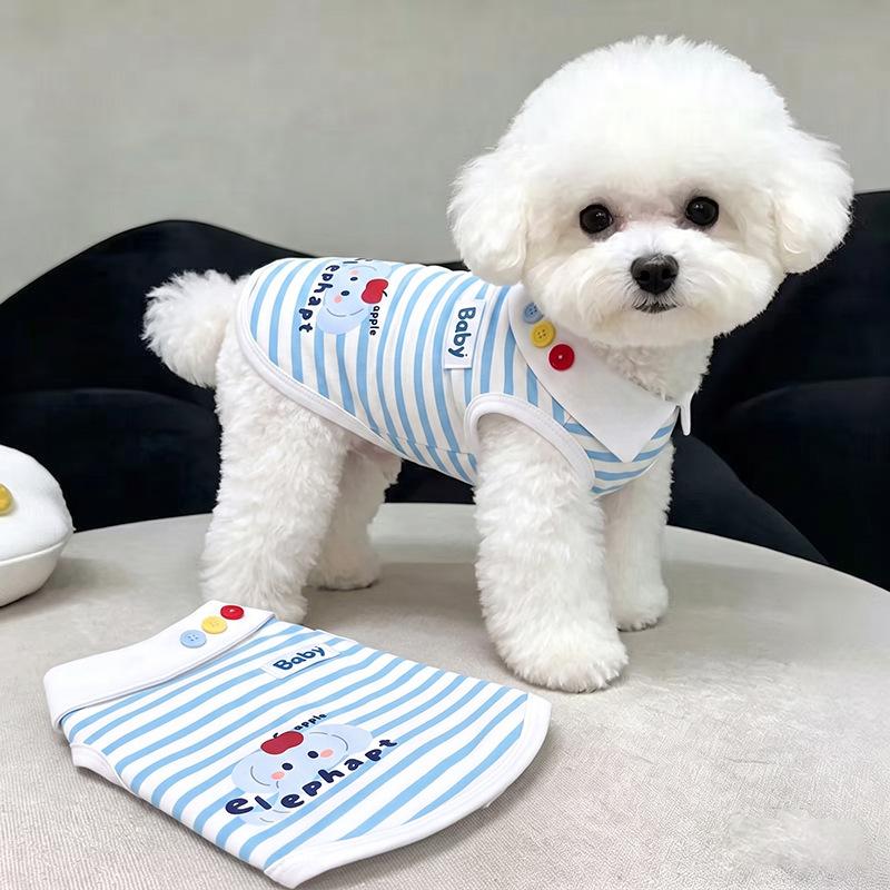 Dog Clothes Spring and Autumn Cartoon Striped Bigbear Teddy Muppet Cat Small Puppy Anti-Hair Loss Pet Vest