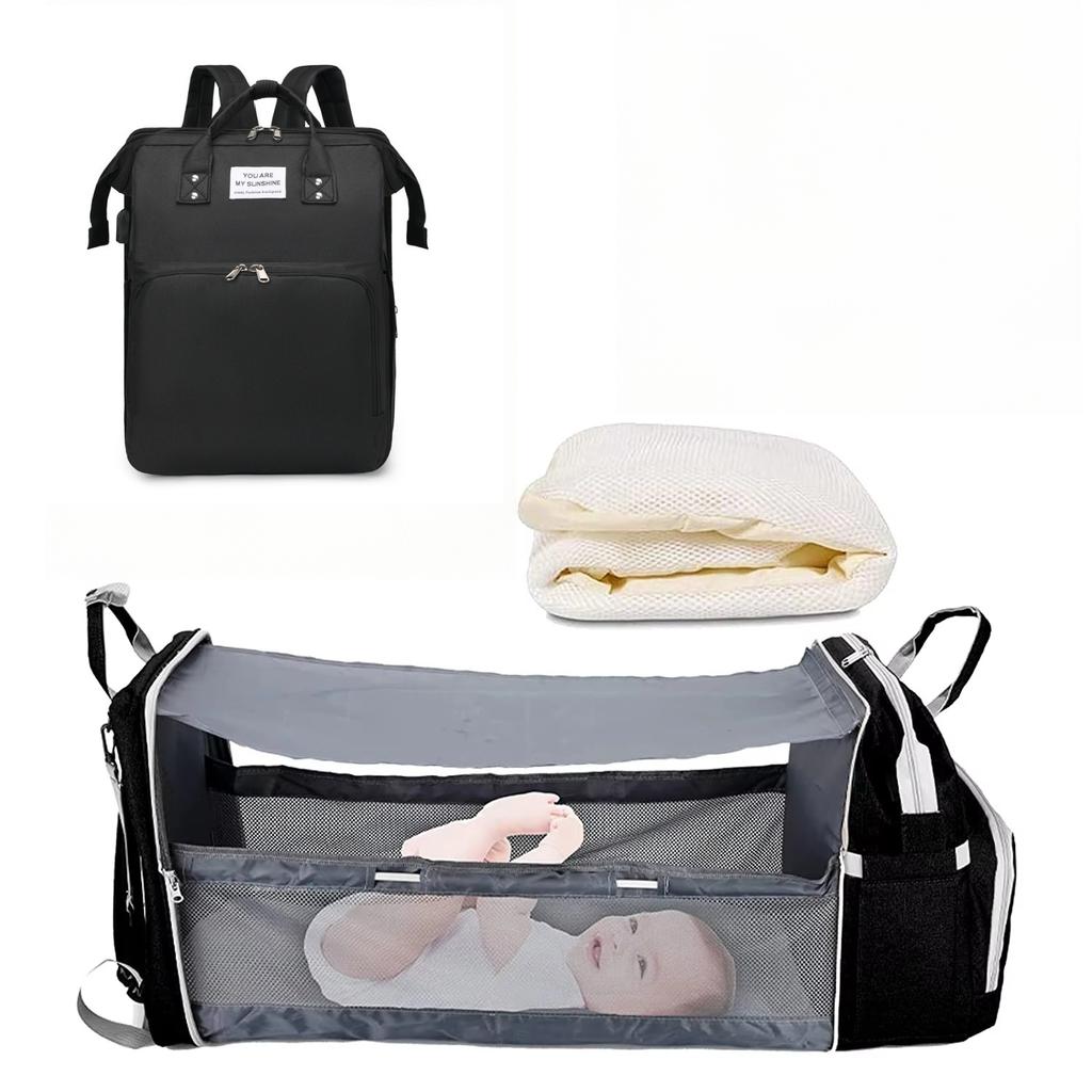 3 In 1 Diaper Bag Backpack Foldable Baby Bed Waterproof Travel Bag with USB Charge Diaper Bag Backpack with Changing Bed 3 Types