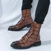 Herrenmode Alligator-Muster Spitz Business Casual Stiefelette Männlich Winter High Tops Neue Bequeme Chelsea Lederschuhe