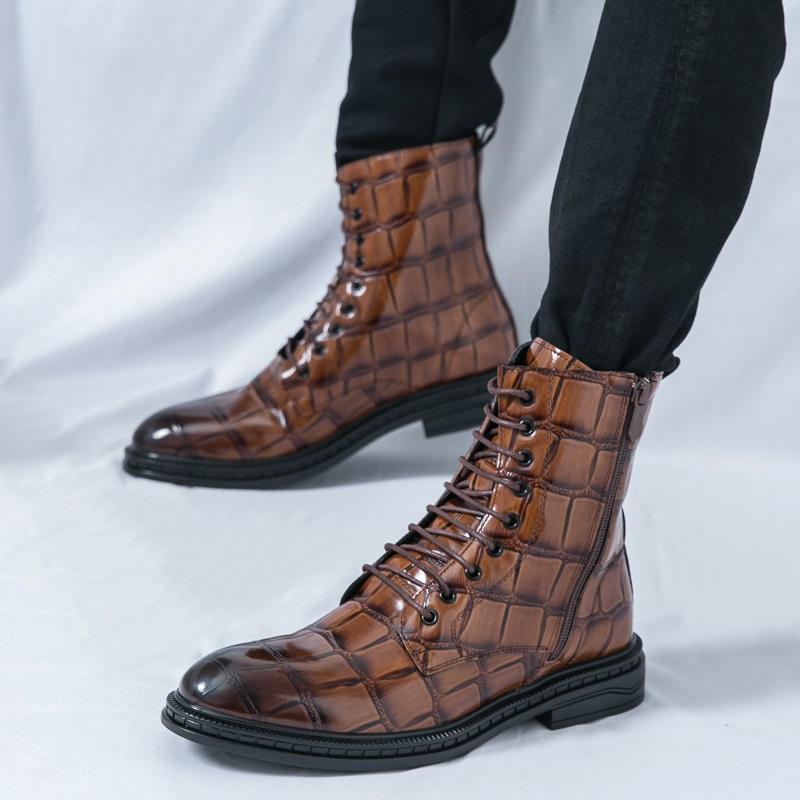 Herrenmode Alligator-Muster Spitz Business Casual Stiefelette Männlich Winter High Tops Neue Bequeme Chelsea Lederschuhe