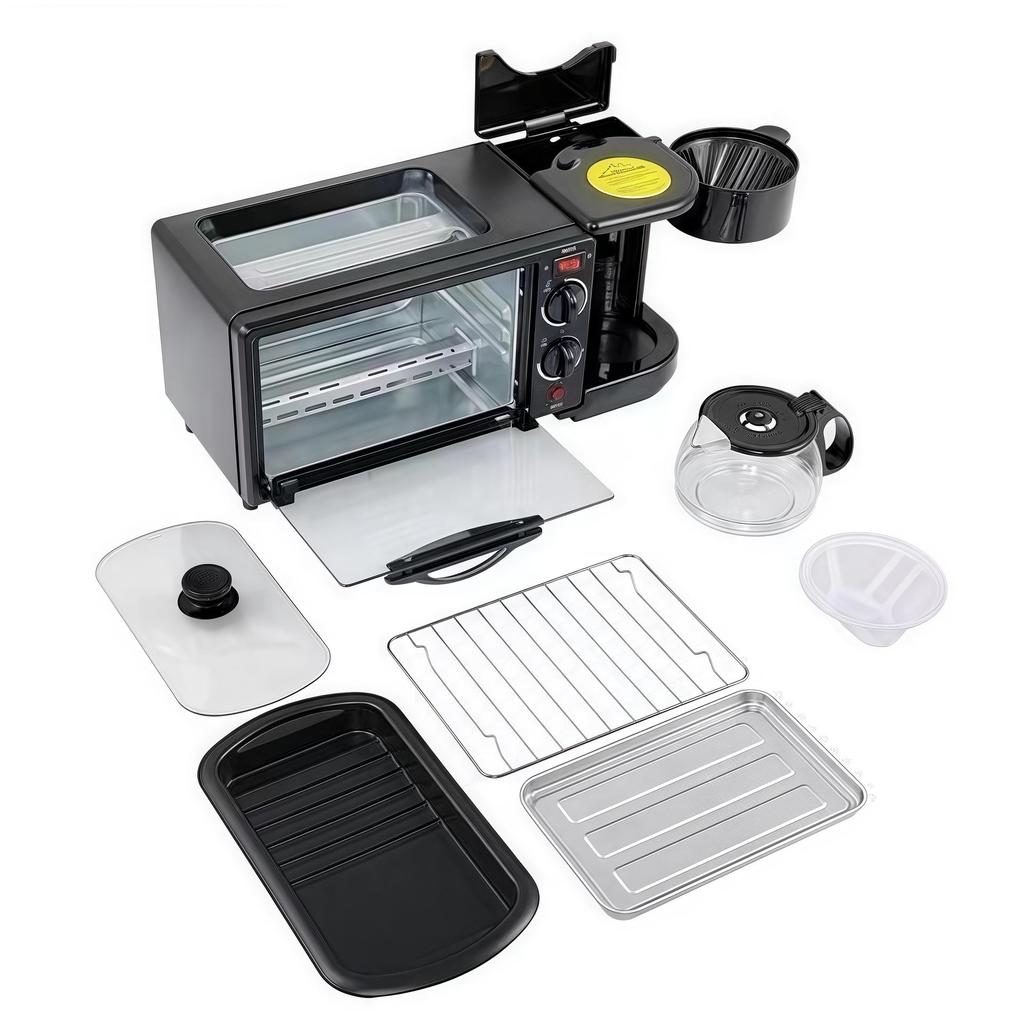 3-in-1 Breakfast Station: Multi-Function Pan, Toaster, Small Oven.