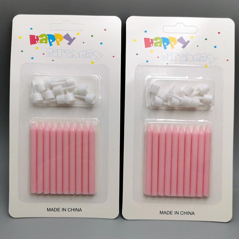 Colorful Slender Baking Pole Baking Cake Decorative Birthday Candles Creative Macaron Color Glossy Candles with Base Holder