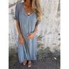 Women's Short-sleeved Cotton Linen Dress V-neck Loose Large Size Casual Vacation Street Thin Long Dresses