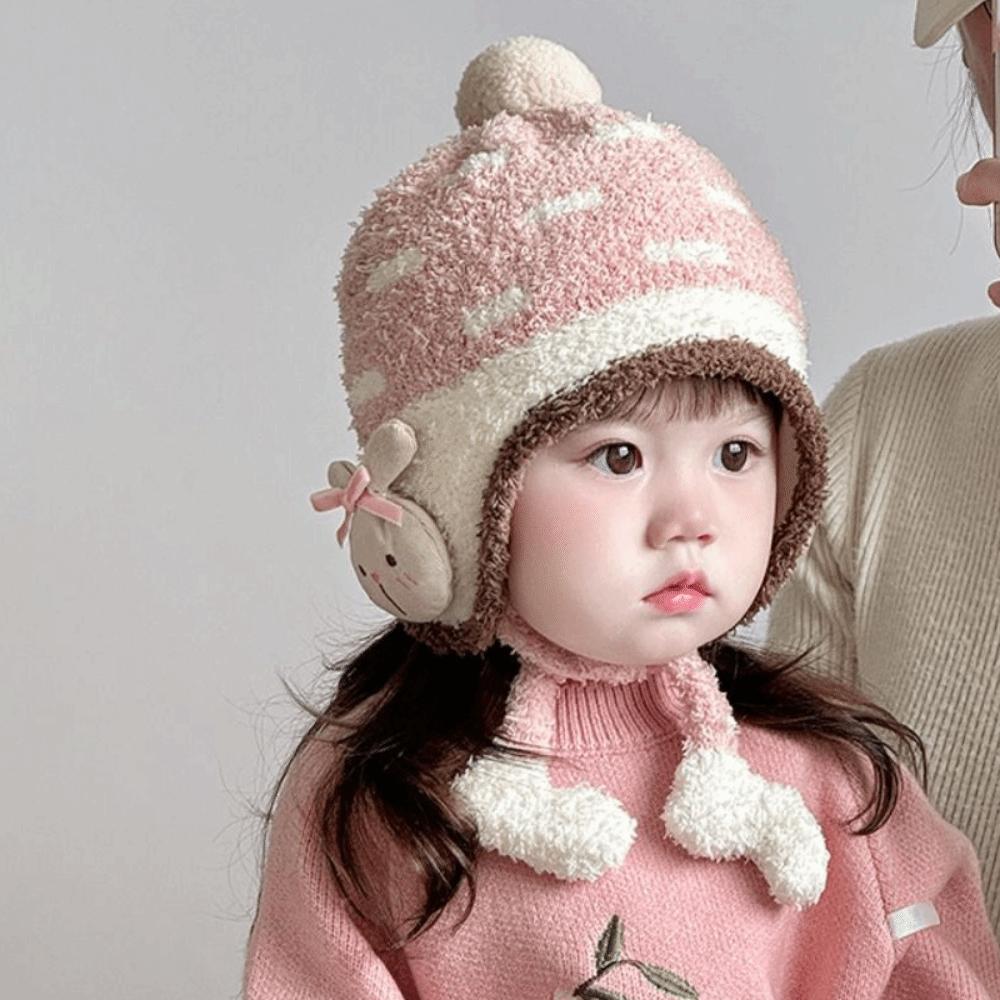 Cartoon Kids Beanie Hat Coral Fleece Infant Toddler Cap Soft Baby Ear Protection Hat Autumn