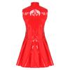 S-3XL Wet Look PU Sleeveless Dress Open Front Button Overlay Pleated Hem Glossy Vinyl for Rave Party Club Night