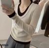 Color-block fake two-piece patchwork knit sweater, new slim autumn/winter slimming long-sleeve sweater base top for women