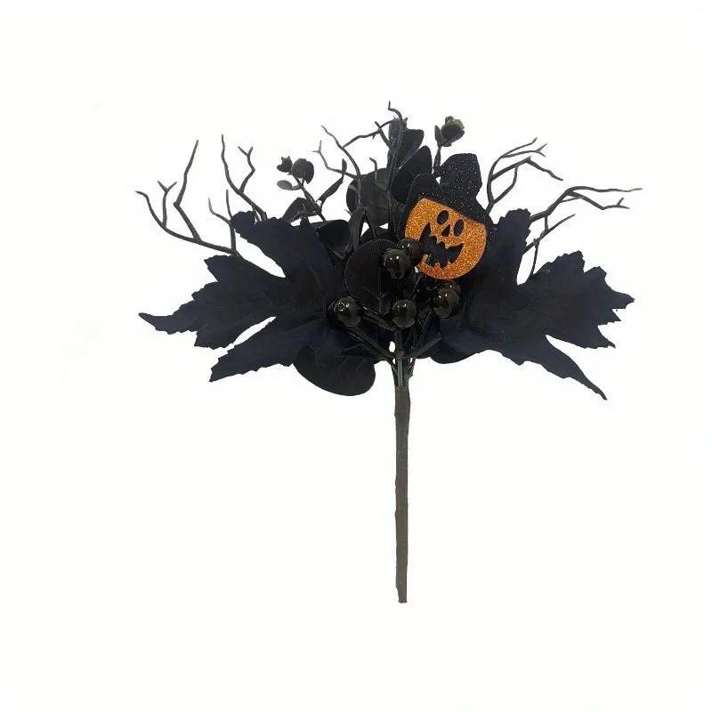 Artificial Maple Leaf Halloween Pumpkin Skull Black Maple Leaf Indoor Branch Decoration