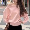 Pullover a maglia con maniche a pipistrello lunghe da donna 380g Spesso Scollo a barca Moda coreana Maglione Largo Casual Capo spalla per l'autunno Pull
