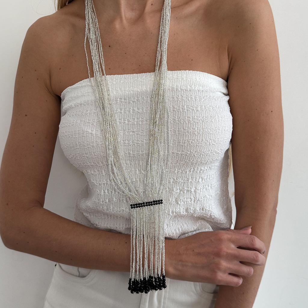 Bohemian vícevrstvý náhrdelník s rýžovými korálky a třásněmi, personalizovaný dlouhý krystalový řetízkový náhrdelník ve tvaru Y