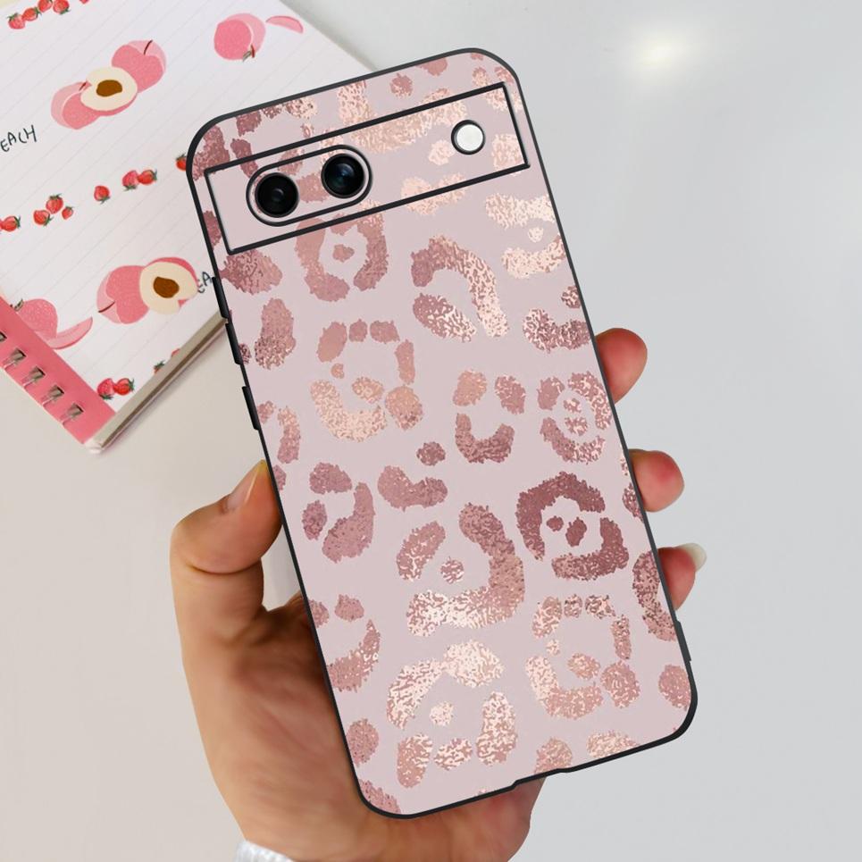Black Matte Silicone Back Cover For Google Pixel 8A Painting Case Cartoon Lovely Cat Butterfly Flower Bumper Google 8A Soft Etui