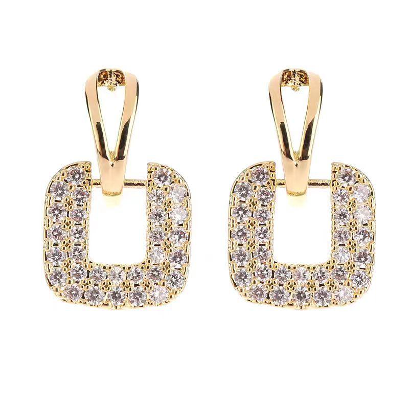 S925 Silver Needle Full Diamond Earrings New Personality Temperament Versatile Square Full Diamond Earrings Stud Earrings 2Pcs золотой
