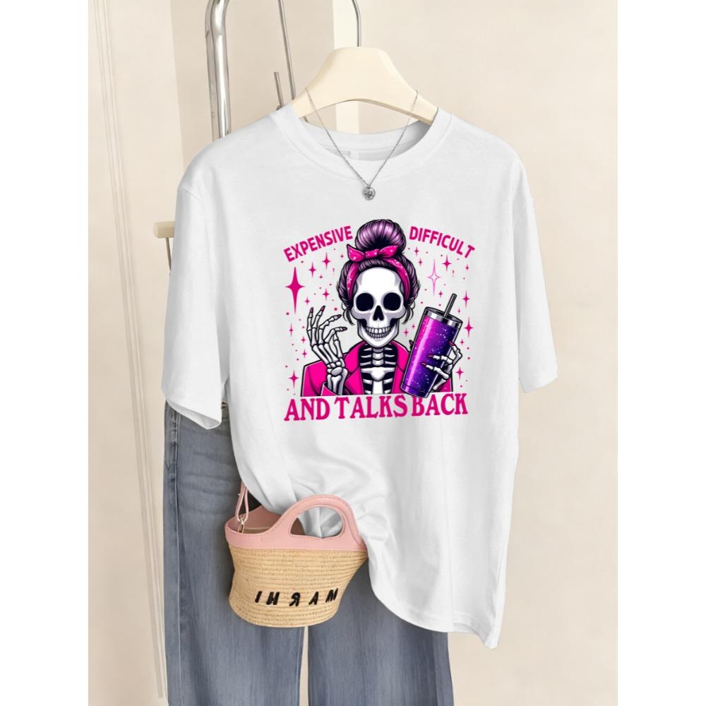 Expensive Difficult Suit Skulls Pattern T-Shirts Women Crewneck Casual T Shirt Hip Hop Multicolor Tops Soft Short Sleeve