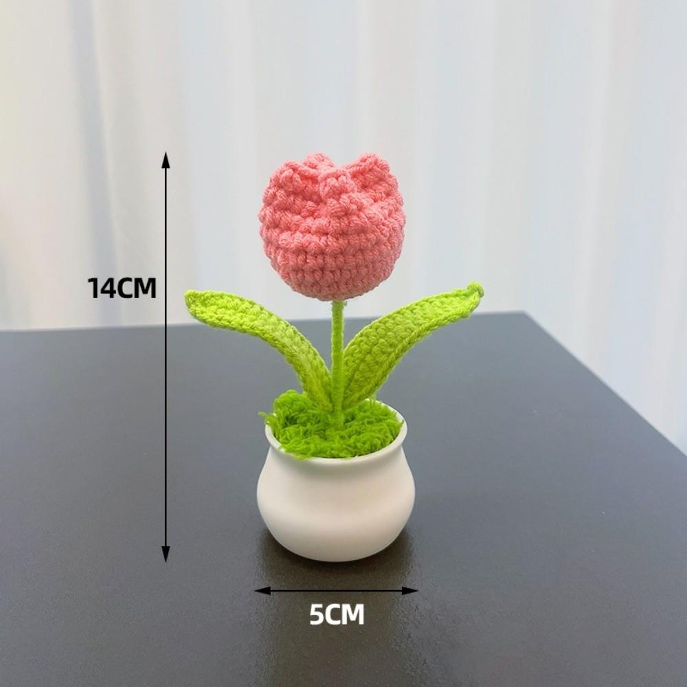 DIY Handmade Knitted Flowers Woolen Handcrafted Bonsai New Tulips Crochet Flower Potted  Home Decor