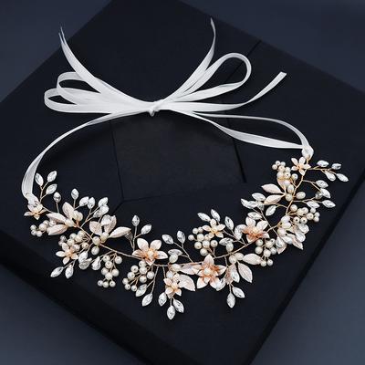 Koreanischer Perlenkopfschmuck handgemachte Blumenhochzeitsstirnband Hanfu-Stirnband Xiuhe-Kleid-Haar-Zusätze Retro-Brautstirnband