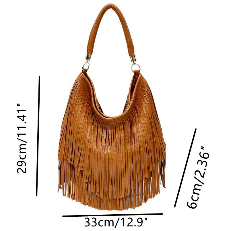 Large Capacity Tassel Shoulder Bags Leather Vintage Shoulder Crossbody Bags For Women Luxury Tote Bags Travel Shopper Handbags