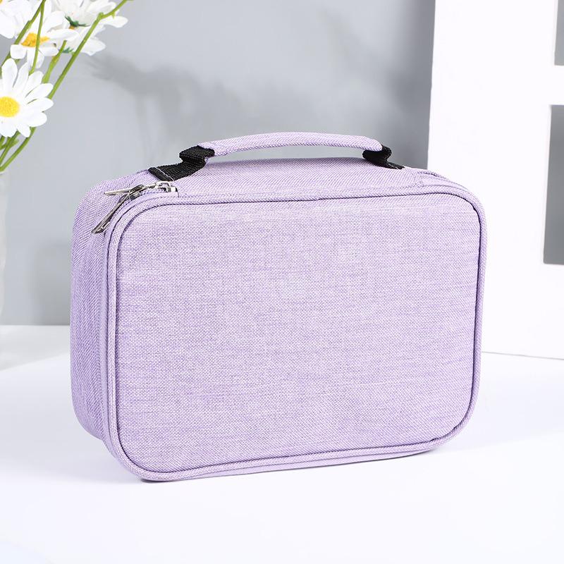 Macaron Colorblock Large Capacity Art Student Pencil Case - Double Layer Oxford Cloth Paintbrush Storage Bag