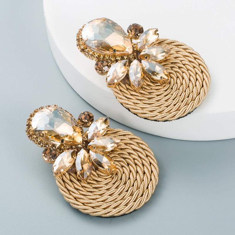 Personalized Design Large Water-drop Colored Glass Crystal Elastic Rope Woven Earrings for Women, Ear Pendants.