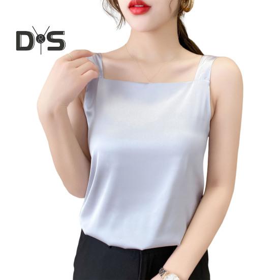 Women Vest Square Collar Sleeveless Smooth Tank Tops Solid Color Breathable Casual Camisole Daily Wear