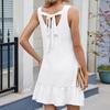 Women's Solid Color Round Neck Sleeveless Backless Tie-Up Dress