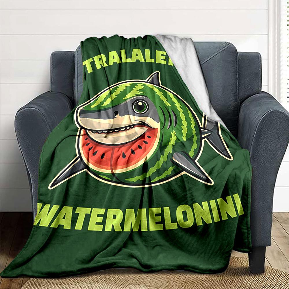 1pc Watermelonini Tralalero Throw Blanket Soft Flannel, Cozy All Season Polyester Perfect for Home, Office
