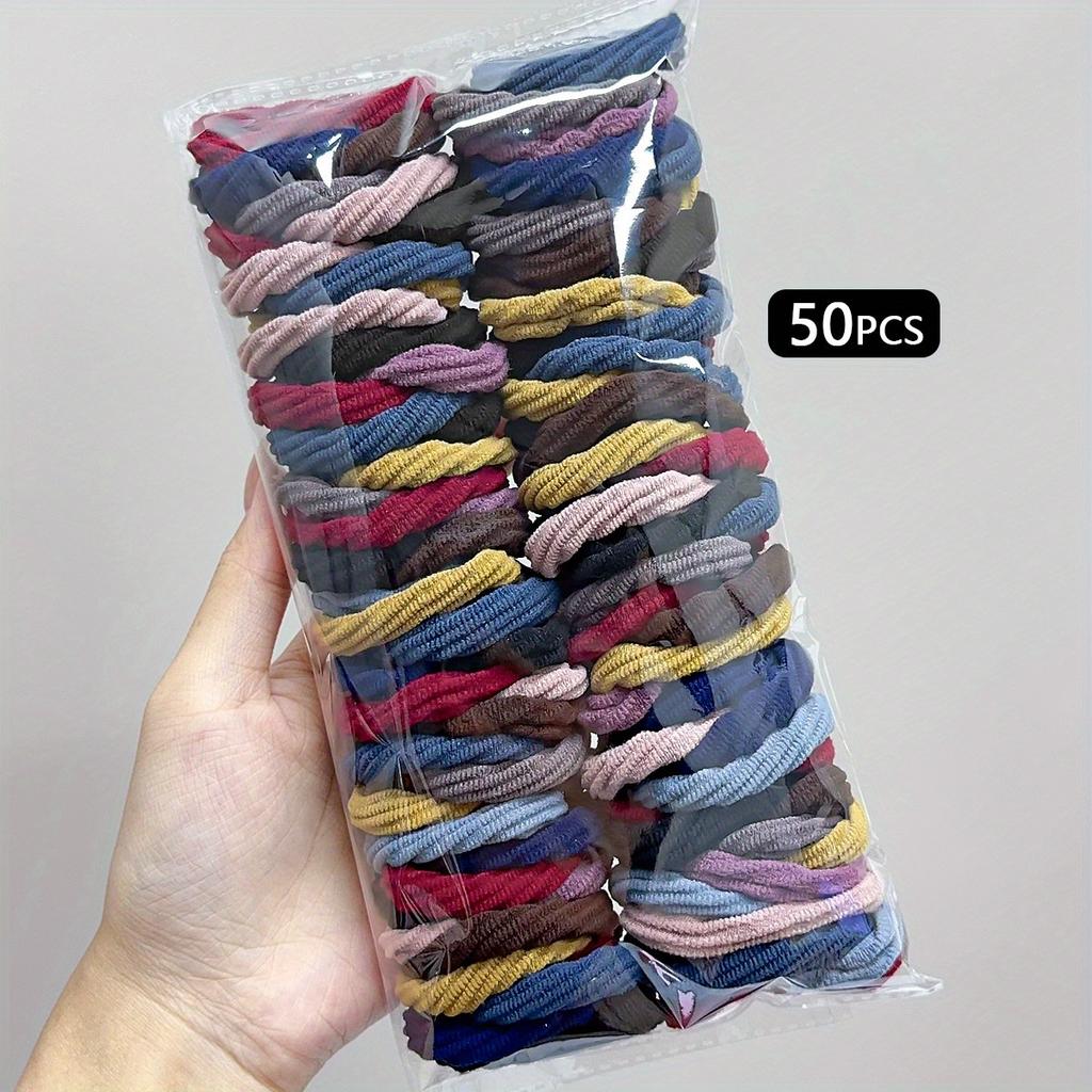 50pcs Girl Mixed Color Simple Hair Ties Hair Accessories