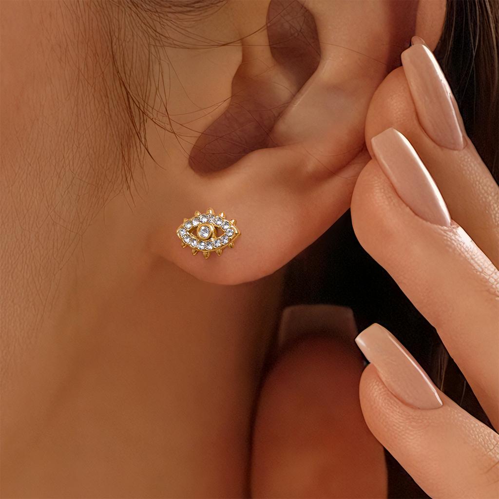 Youthway Cute Full Crystal Heart Butterfly Eye Stud Earrings For Women 18K Gold Plated Stainless Steel Earrings Fashion Jewelry