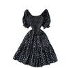 Red floral waist pleated dress women's summer bubble sleeves square neck high waist A-shaped dress romantic and fashionable
