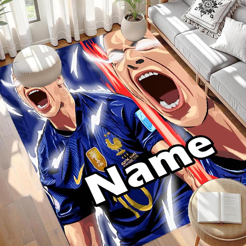 Custom Name Personalized Kylian Mbappe Print Carpet, Versatile Home Decor Rug, for Playroom, Apartment, Balcony, Entryway, Hallway Gift