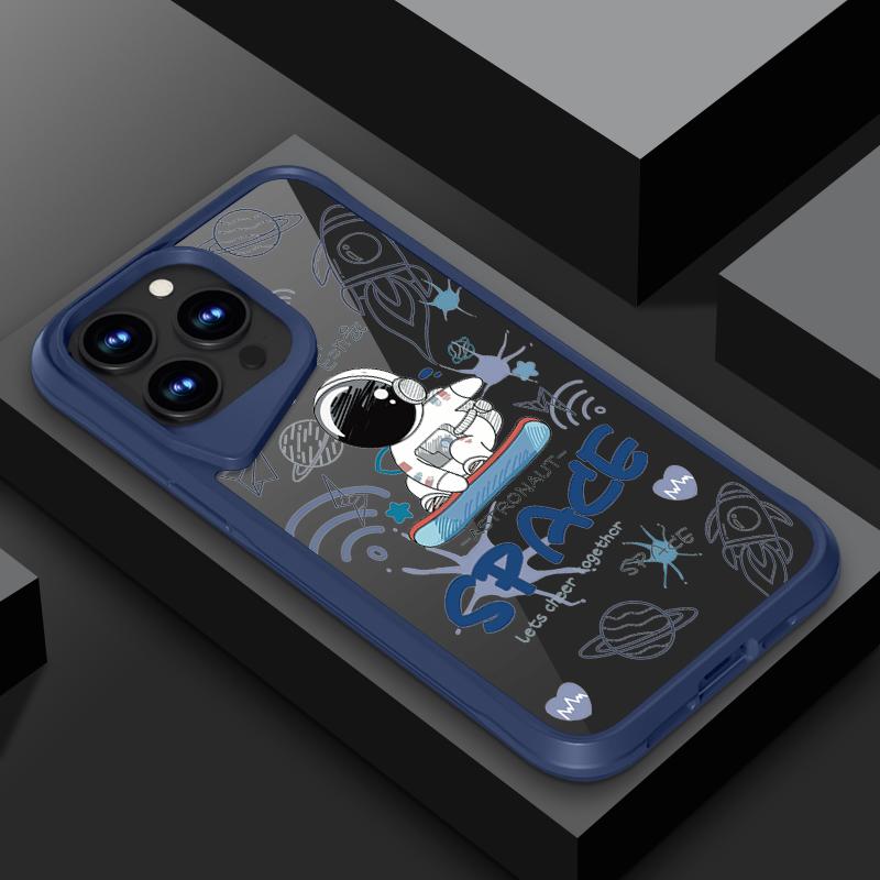 

Крутой космический астронавт узор прозрачный противоударный чехол для телефона iPhone 15 Pro 14 Plus 13 Pro Max защита объектива тонкий акриловый мягкий край чехол iPhone 15 чёрный