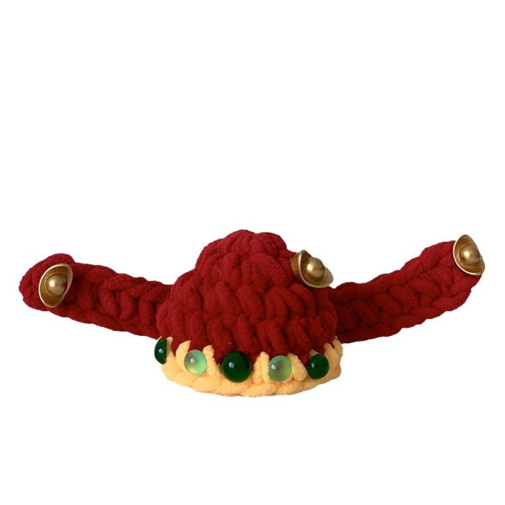 Chinese Style Fortune Cat Headwear Hand-crocheted Warm Pet Beret Blessing Traditional Pet Knitted Hat For Small Dogs Cats