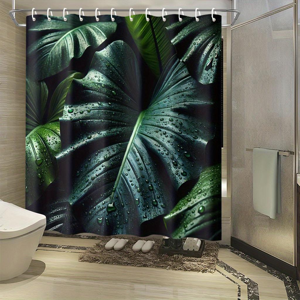 Realistic Monstera Leaf With Water Droplets Shower Curtain 1Pc With 12 Hooks For Bathroom Home Decor Polyester 2D Flat Print