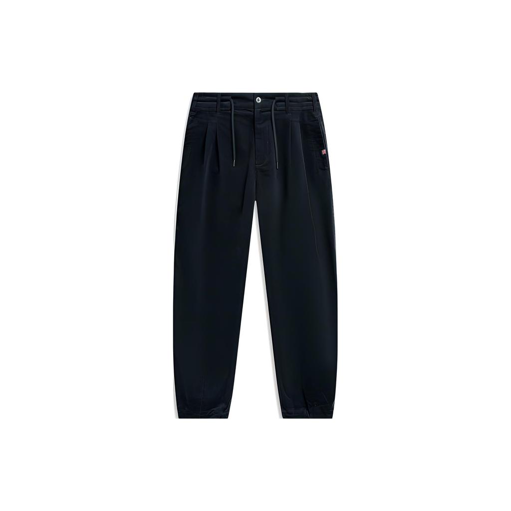 Li Ning Daily Prosperity Series Solid Color Mid Waist Tapered Knit Sports Pants Men Bottoms Black AKXU009-2