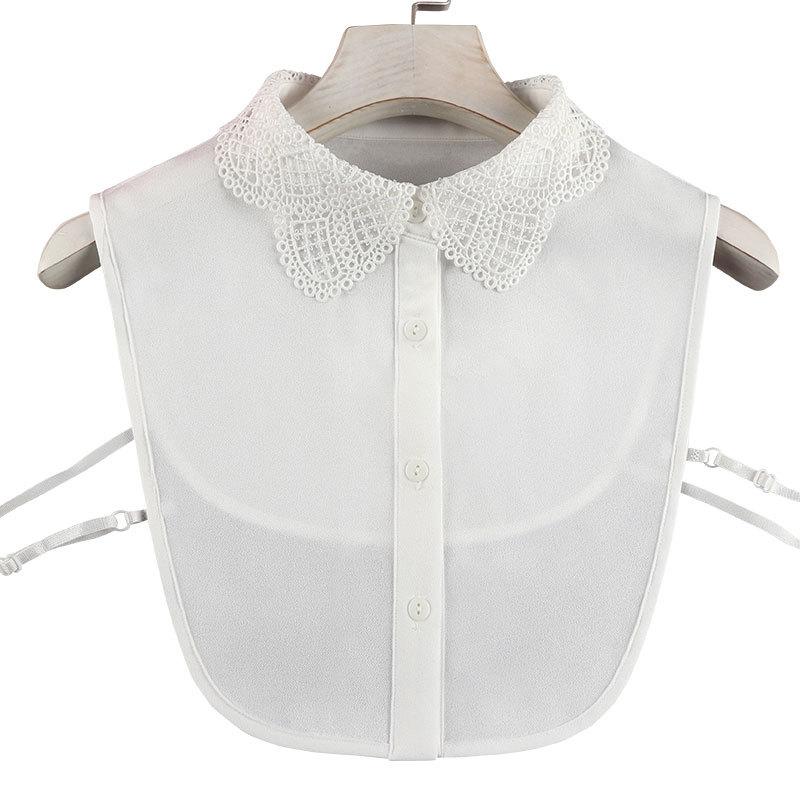 Versatile Fake Collar Shirt Anti-Wrinkle Chiffon Embroidered Fake Collar Shirt Collar Women'S Fashion Grid Flower Fake Collar Women
