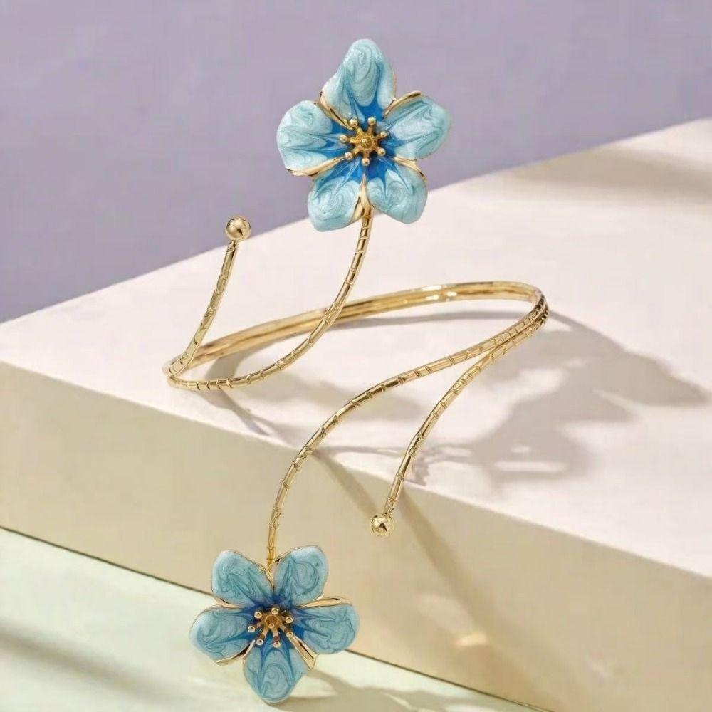 Metall Schmetterling Blume Armmanschette Goldfarbe Spiral-Armband Floral Offene Manschette Armschmuck Geschenke
