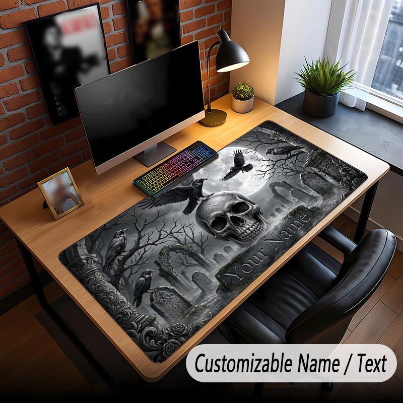 Skull Gothic Theme Custom Mouse Pad Personalized With Name Text Customized Desk Mat For Office Home Decor