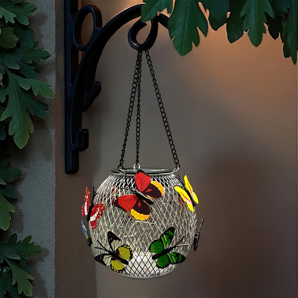 1pc Solar-Powered Butterfly Lanterns Metal Hanging Outdoor Lights, Yard Decor - Holiday Gift Solar Outdoor Decorations