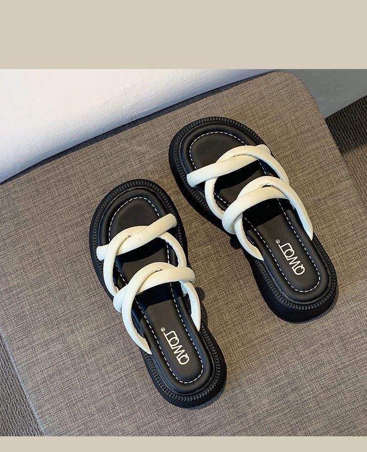 

2025 Summer New Lightweight Platform Slide Sandals for Women Cross-Strap Elevated Versatile Thick Sole Shoes for Added Height 35 грязно-белый