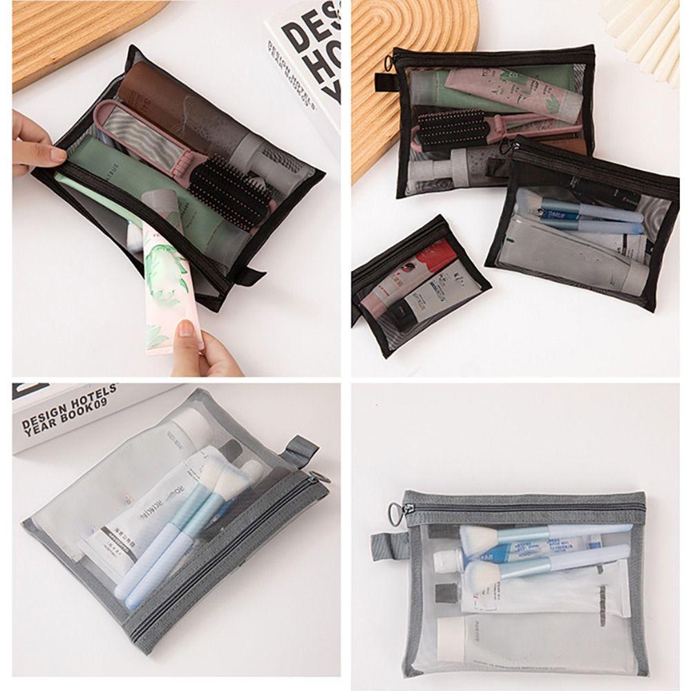 Handbags Transparent Cosmetic Bag With Zipper Mesh Mesh Pouch Toiletry Wash Bags Travel