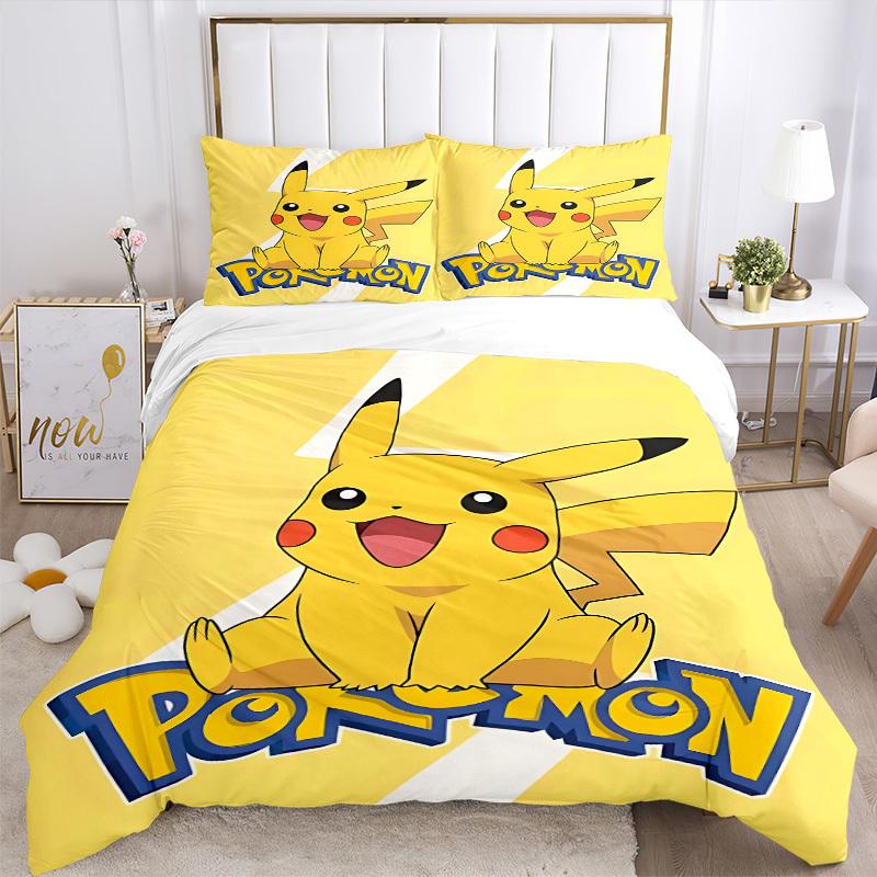 3pcs Bedding Set Pokémon Includes 1 Comforter+2 Pillowcases, Without Pillow Inserts, Soft Comfortable, Lightweight Breathable,204