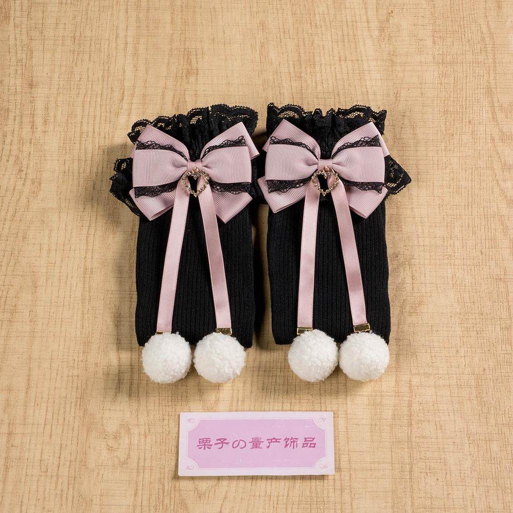 Long Tube Hairball Bow Medium Tube Socks Lolita Above Knee Socks Lace Stockings Jk Girl