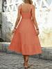 Women Casual Color Block Off Shoulder Embroidered Midi A Line Sleeveless Dress