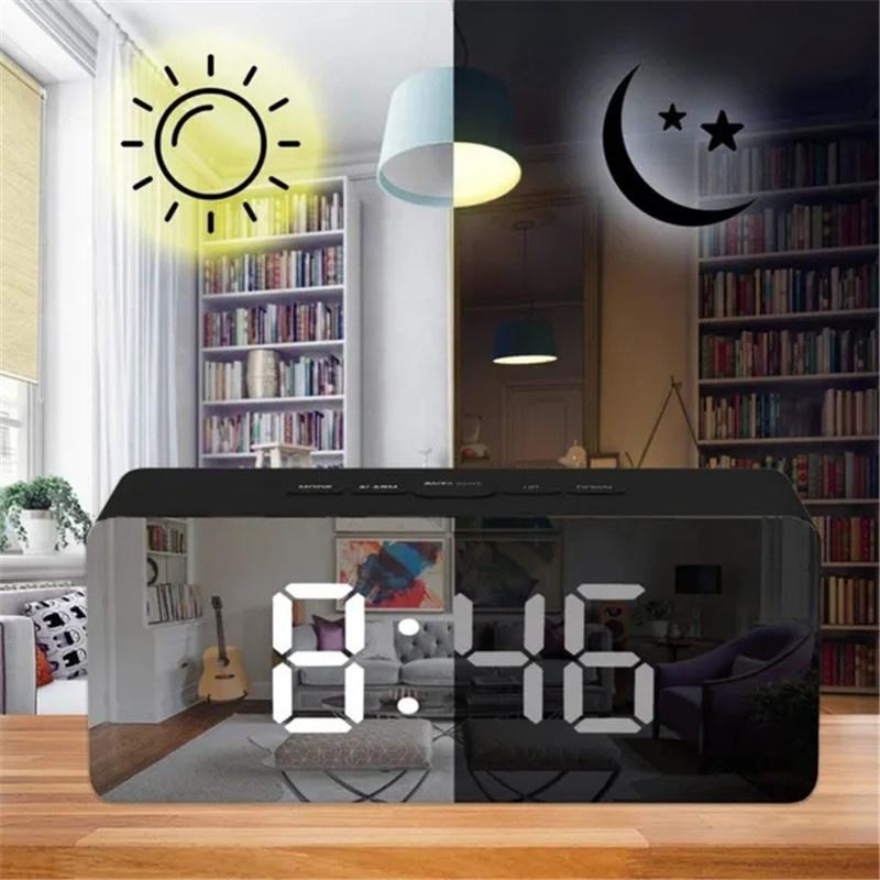 Digital Alarm Clock with Dimmer Temperature Function for Bedroom Office Travel Battery & USB Powered LED Mirror Alarm Clock