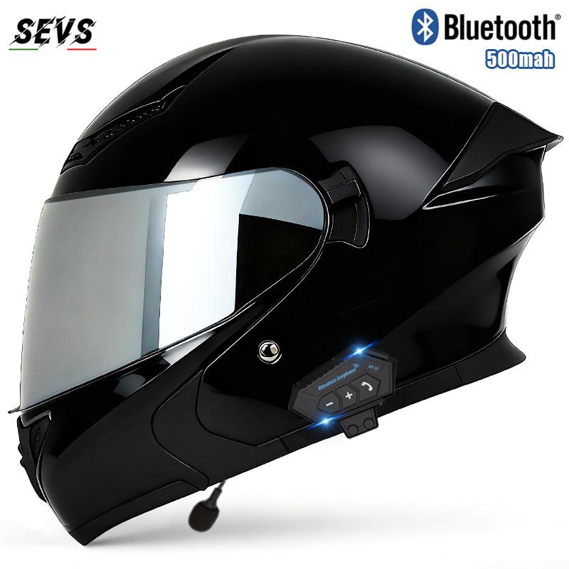 All-Season Universal Flip-up Motorcycle Helmet with Double Visor and Bluetooth Earbuds for Men and Women