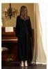 Court Style Women's Long Sleeve Nightgown - Spring/Autumn/Winter, Warm Black Pajamas, Slim Fit, Plus Size Homewear