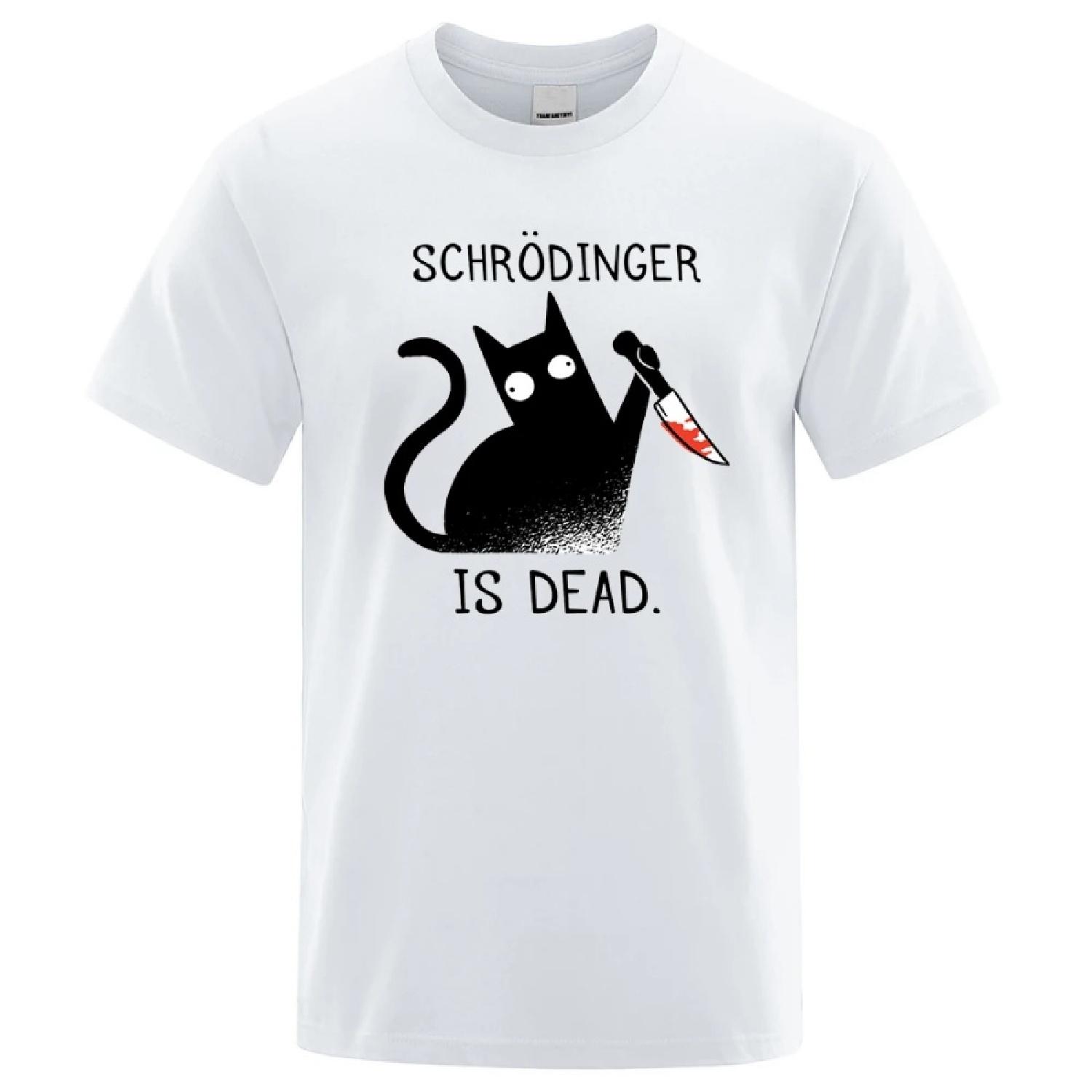 

Schrodinger Is Dead Black Cat Tshirts Male Fashion 100% Cotton T-Shirt Hip Hop Loose Tee Clothes Casual Fashion Casual Tops Mens XXXXXL білий